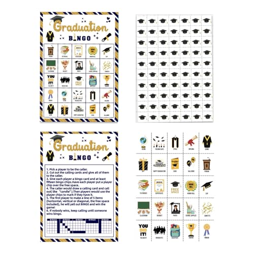 Tarjetas de bingo – Juego de de graduación 2026 para 24 jugadores, tarjetas de bingo temáticas, para adultos, hombres, mujeres, estudiantes, hogar, interior, exterior, escuela, reuniones
