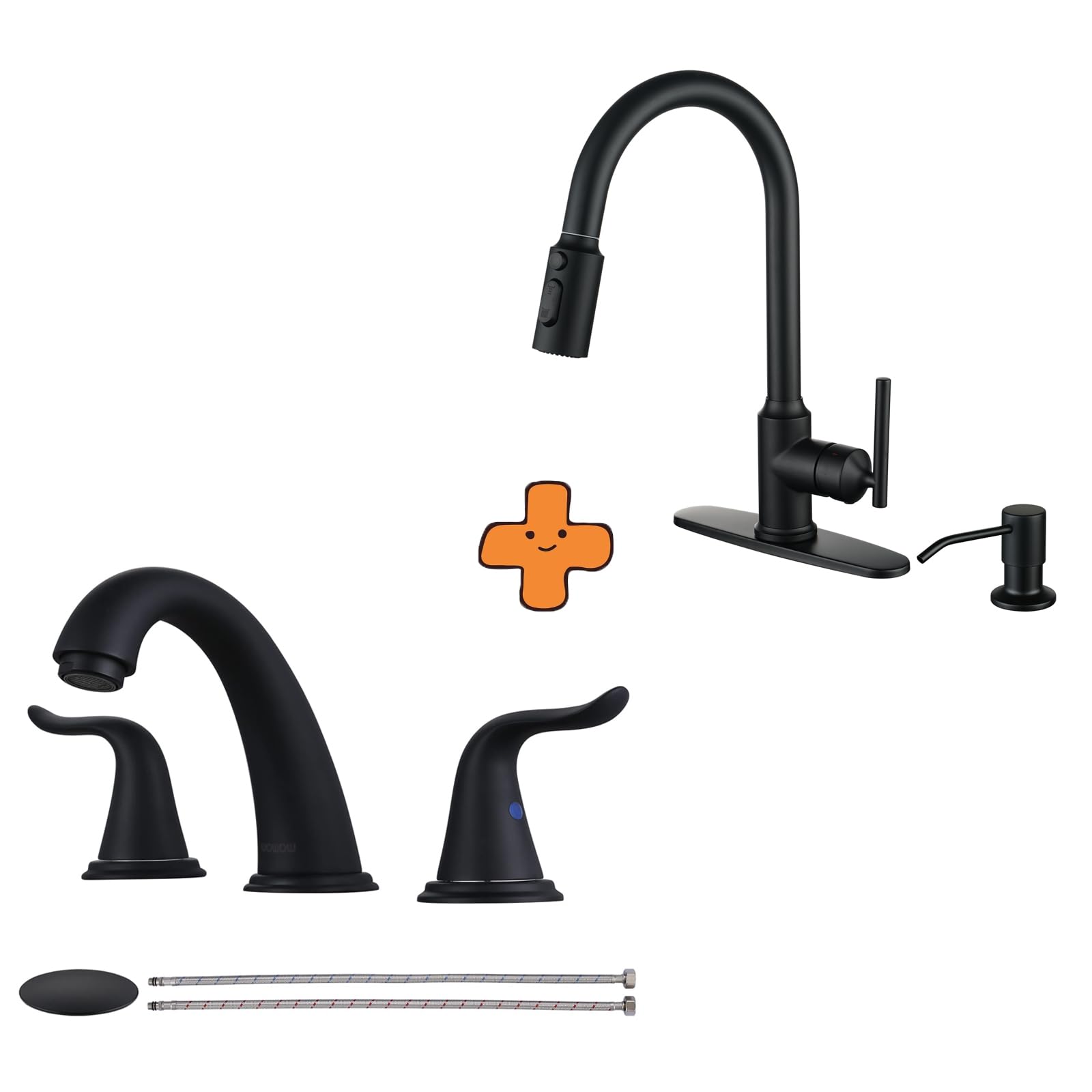 Jnfidosr Black Widespread Bathroom Faucet 2 Handle 3 Hole And Kitchen Faucets With Pull Down Sprayer