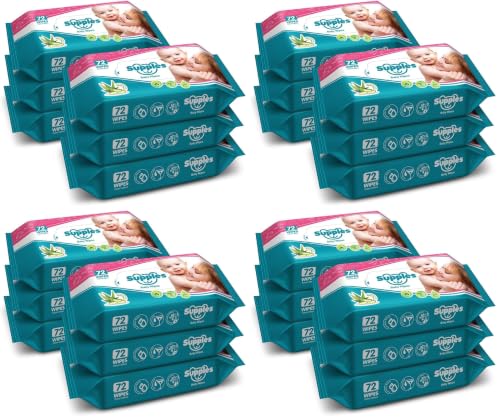 Image of Amazon Brand - Supples Baby Wet Wipes | 432 Wipes | 72 Wipes x 24 Packs | Enriched With Aloe Vera and Vitamin E | Alcohol-Free and Paraben-Free | Pure Water-Based formulation