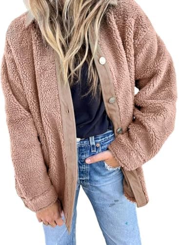 Dokotoo Womens Winter Coats Fleece Turn-down Collar Button Down L...