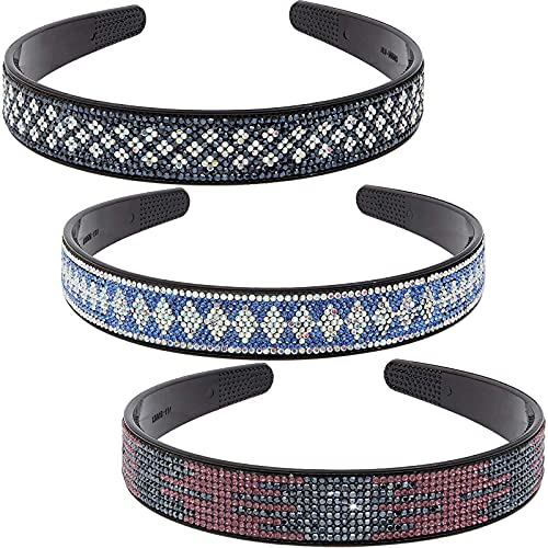 Juvale Crystal Beaded Rhinestone Headbands, Wide Band (3 Pack), 3 Designs