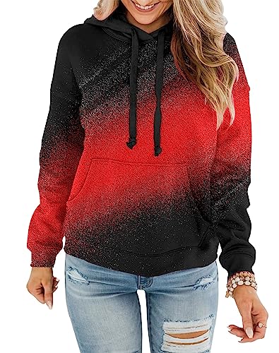 Women's Casual Hoodies Crew Neck Long Sleeve Sweatshirts With Pocket Lightweight Pullover Tops-Gradient-M