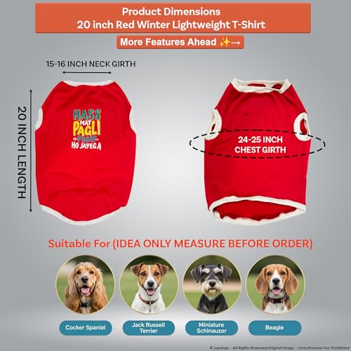 Image of JoyDaog Cozy Dog Winter Coat Red Color 20 Inch(XL)- inchHASS Mat Pagli Pyaar Ho Jayega inch Printed Soft Trendy Apparel for Medium Dogs | Indoor & Outdoor