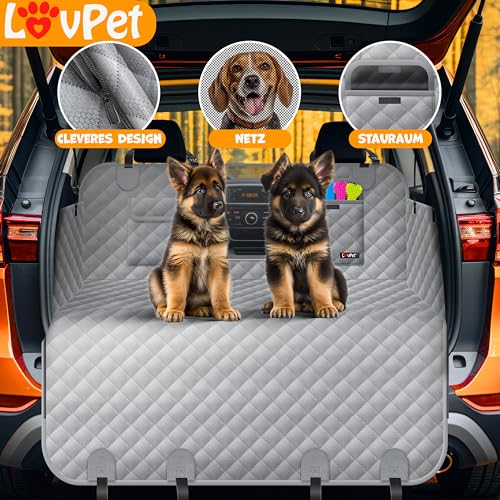 Lovpet® 2in1 Hundedecke für Auto Rückbank & Kofferraum mit Seitenschutz und Sichtfenster Kofferraumschutz - Wasserabweisende Hunde Autoschondecke Universal Autodecke Rücksitz Inkl. Zubehör, Grau