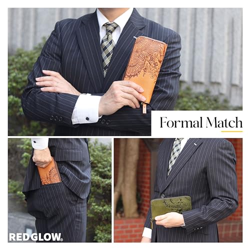 Red Glow RG-006 Men's Long Wallet, Made in Japan, Tochigi Leather, Genuine Leather, Round Zipper, Phoenix Embossed, Japanese Pattern (Camel)2