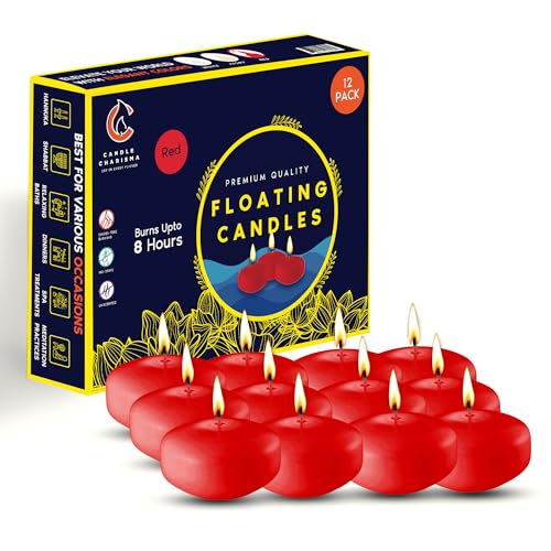 Candle Charisma Red Floating Candles 3 Inch (Set of 12) – 8-Hour Dripless, Smokeless Burn with Natural Flickering Flame – Perfect for Weddings, Centerpieces, Pool Nights & Special Events