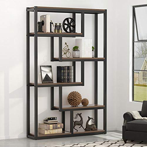 Tribesigns 5-Shelf Industrial Bookshelf, Vintage Etagere Bookcase, Storage and Display Shelves with Sturdy Metal Frame, Brown