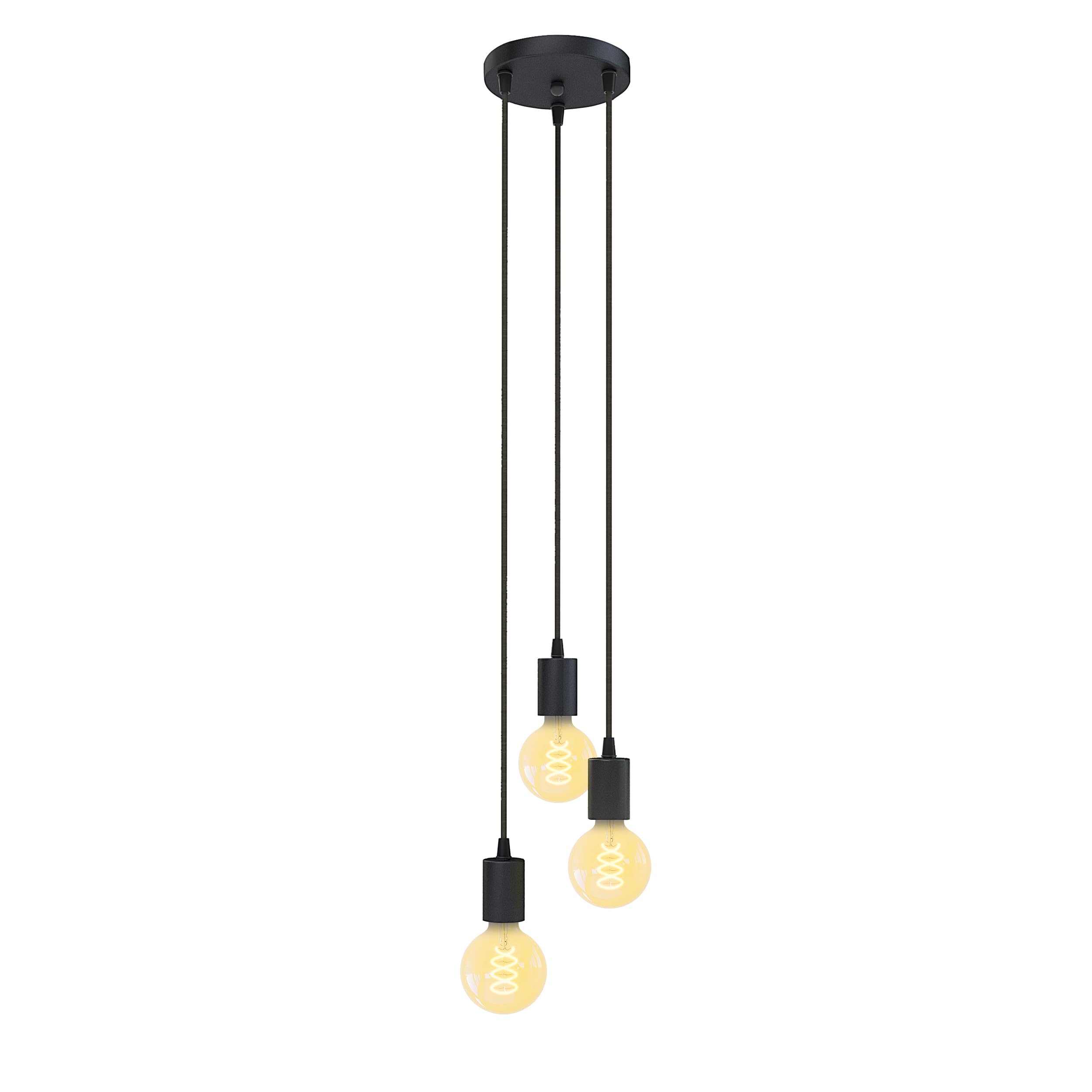 SSC-LUXon PARU Hängeleuchte 3-flammig Retro - Industrial Style Pendellampe mit Textilkabel inkl. Globe E27 Filament LED Leuchtmittel