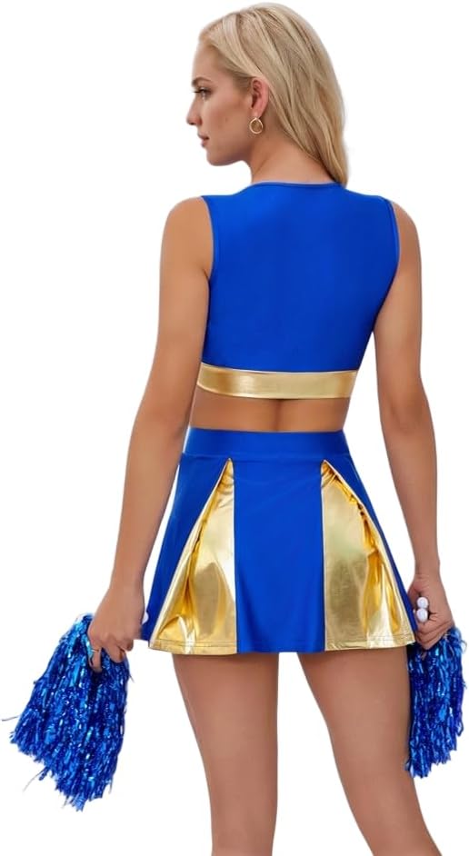 Khanda Womens Cheerleader Outfit Uniform Fancy Mini Skirt Set Cosplay Costume Halloween Sexy Cheerleader Costumes for Women