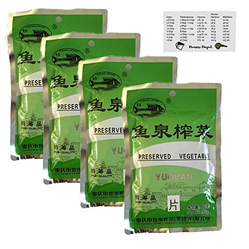 Yuquan - Preserved Vegetable, Sichuan Zha Cai - Original from China (Original Slice, 4 Pack)