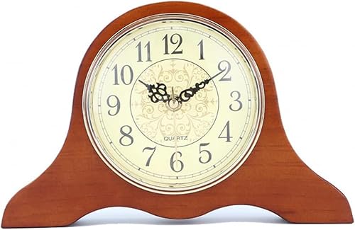 Reloj de repisa, silencioso y decorativo de madera, funciona con pilas, reloj clásico de metal antiguo, reloj de mesa para oficina, cocina y