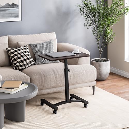 Image of Seville Classics WEB162 Mobile Laptop Computer Desk Cart Height-Adjustable from 20.5 inch to 33 inch, Slim, Walnut