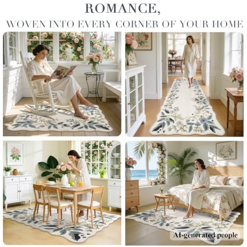 Tapete decorativo floral BSICPRO 2x3 pies blanco crema miniatura 4