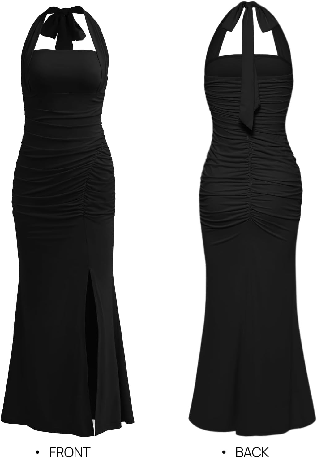 MEROKEETY Women's Wedding Guest Dress Summer Sleeveless Halter Backless Slit Ruched Beach Cocktail Formal Maxi Dresses - Image 8