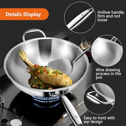 Wok de titanio puro sin recubrimiento con tapa, 34 cm miniatura 2