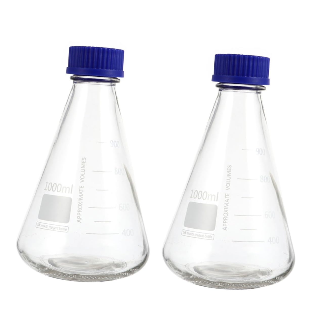 Abaodam 2pièces Flacons Coniques Verre pour Réactifs avec Bouchon à Vis Bleu et Graduation Matériel de Laboratoire Fioles à Essai
