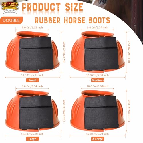 Image of HILASON Western Horse Rubber PVC Ribbed Double Hook and Loop Bell Boots Training Protective Shock Absorbing Leg