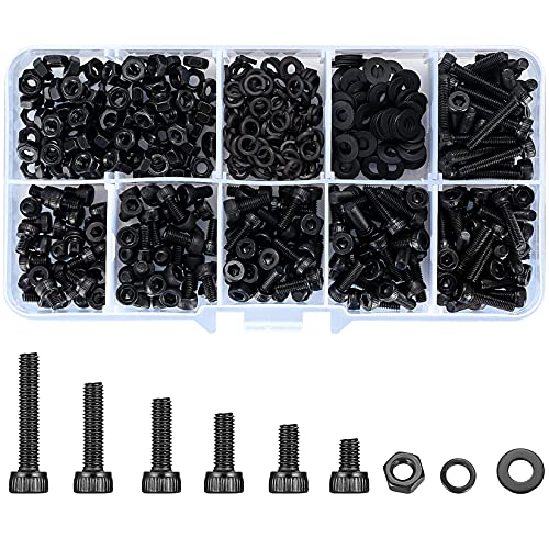 Juego de 450 tornillos de cabeza hexagonal M3, cabeza de tapa de acero al carbono, pernos Allen,...
