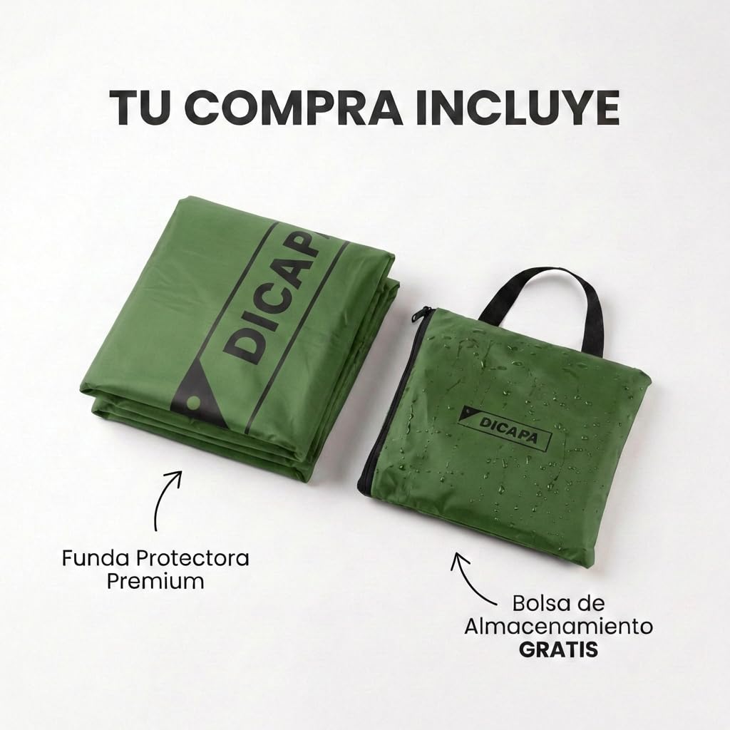 DICAPA Funda Mesa Exterior Impermeable Redonda, Ø160x70cm Verde, Protege tu Mesa de jardín Todo el año