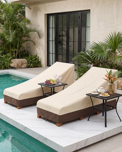 Image of Vailge Waterproof Patio Chaise Lounge Cover, 600D Heavy Duty Outdoor Lounge Chair Covers,UV Resistant Patio Furniture Covers,2 Pack-Small,Beige & Brown