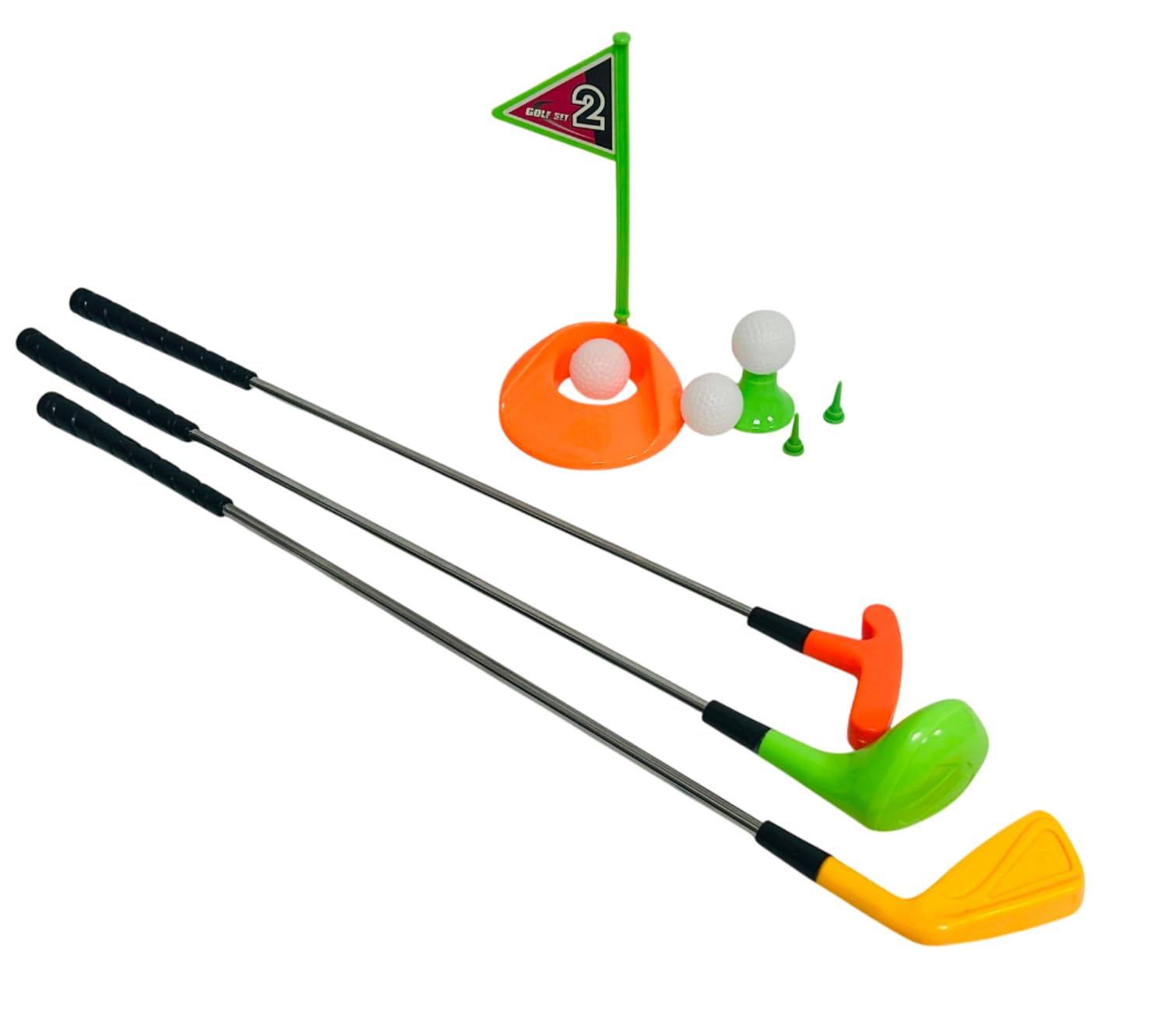 Golf Bambini Set Gioco 3 Mazze in Metallo 3 Palline Buca con Bandierina 2 Tee 1 Tee Shot Gioco Golf Giochi Bambini Interno Esterno Giochi da Giardino per Bambini Golf Giochi All'Aperto Set Mini Golf