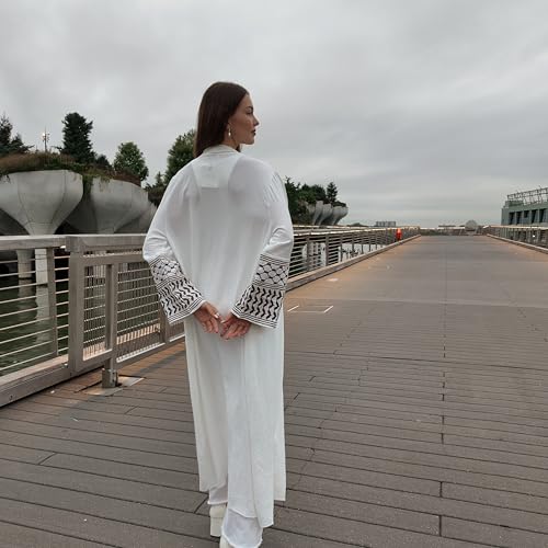 HUSN Serenity Black Robe Open-Front Abaya - Duster Cardigan with Golden Embroidered Sleeves - Womens Duster for Modest Women4