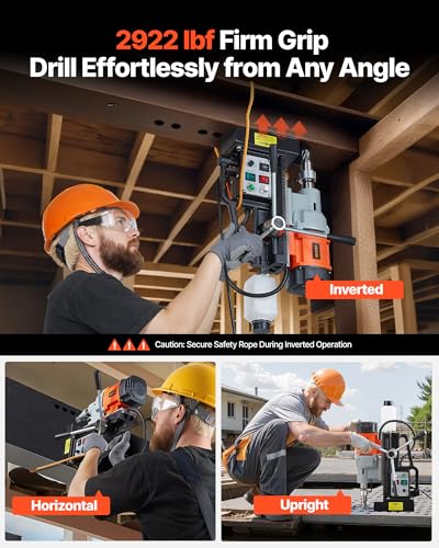 Image of VEVOR Magnetic Drill Press, 1550 W, 2.4 in Boring Diameter, 2922 lbf Power Mag Drill Press, 0-600 RPM Adjustable Speed, Morse Taper, M3-M16 Tapping, for Metal Surface, Industrial and Home Improvement | for Metal Surface Home Improvement Industry, 2922 lbf Magnetic Force, M3-M16 Tapping, Overload Protection & Cooling System