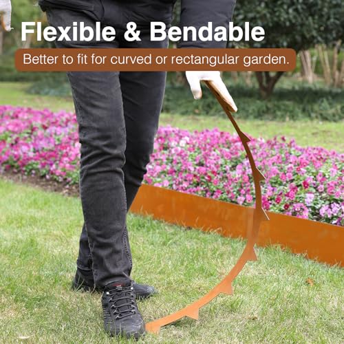 Corten Stahl Landschaft Edging mit Rust Patina Finish 100x15cm L x H 6pcs biegsame Metallstreifen - Hammer-in Rand Grenze mit 7 Clips für Rasen, Hof Weg Teiler (6m gesamt)#LYLB06RT-DE