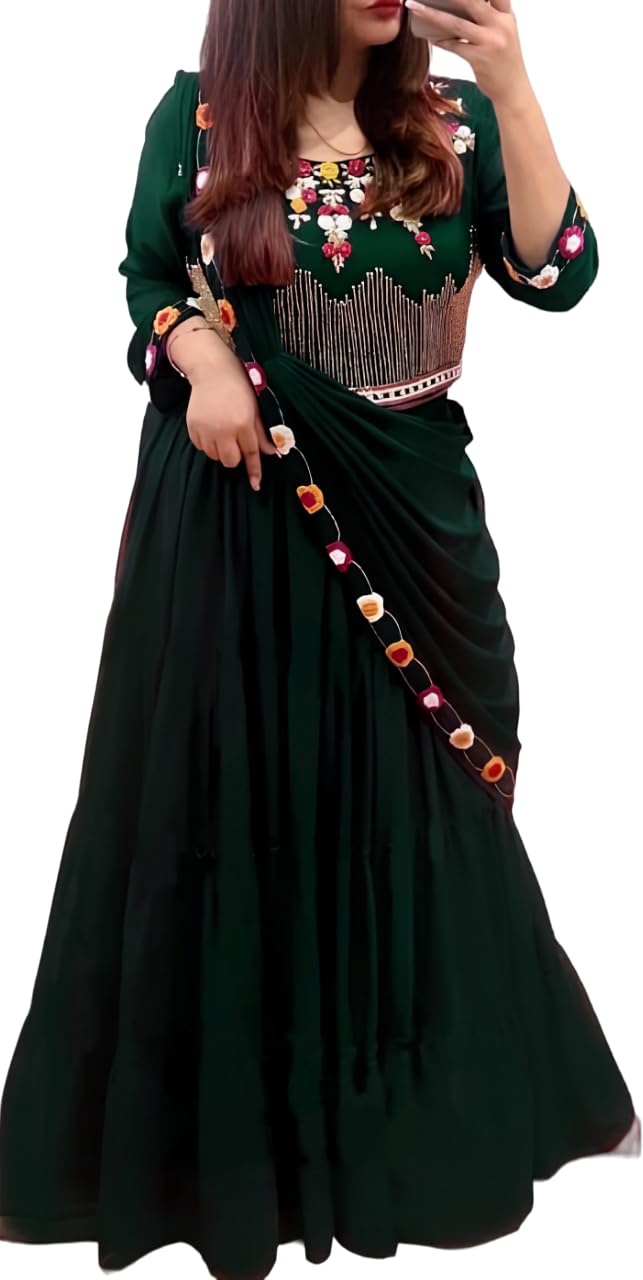 shyamlata Women's Embroidered Georgette Crop Top Lehenga Choli For Women (Party-Wedding-Bridal-Latest-New-Stylish; Free Size)-picture-35