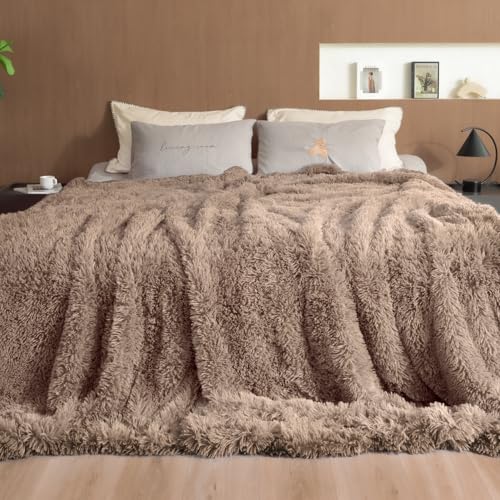 Pawque Faux Fur Sherpa Fleece Throw Blankets Twin Size 60x80 inches, Brown