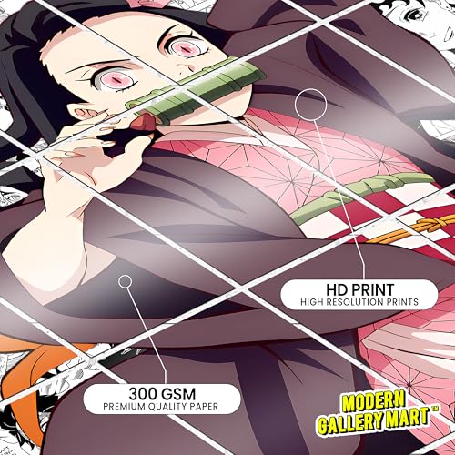 Image of MODERN GALLERY MART Pack of 20 Demon Salyer Nezuko Kamado Manga Poster | A4 Size Anime Wall Art (8.3 x 11.7 inch) | Manga Posters with Glue Dots | Anime Poster for Bedroom, Living Room, Office