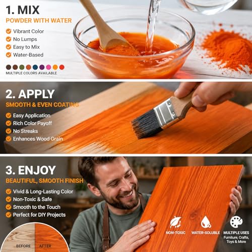 GOODTAKE 5-Color Wood Stain Powder Kit - Black, Red, Rose Red, Blue, Green | 2 oz (57g) Each | Water-Activated, Concentrated DIY Dye for Furniture, Crafts & Woodworking | Resealable Bags (5 Colors) by GOODTAKE - Image 5