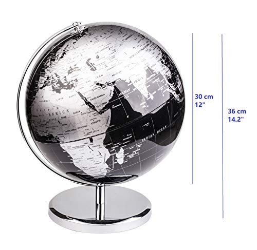 Exerz Metallic World Globe (Dia 12-Inch / 30cm) Black – Educational/Geographic/Modern Desktop Decoration - Stainless Steel Arc and Base/Earth World - Metallic Black - for School, Home, and Office - Thumbnail 7