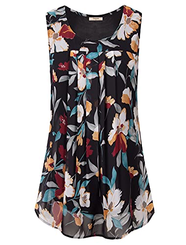 Timeson Womens Tunic Tops,Sleevless Tops For Women Dressy Chiffon Tanks Black Floral Swing Long Shirts For Leggings Flowy Summer Shell Tops Business Casual Office Clothes Layered Flowy X-Large #TOP1