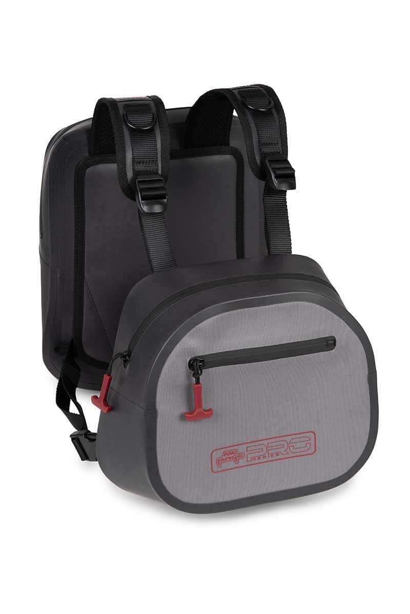 Fox Rage Pro Series Waterproof Chest Pack | Wading Chest Pack for Lure Fishing | Tackle Box Storage | Front 30cm x 10cm x 34cm | Rear 30cm x 10cm x 25.5cm | Durable Fabric | D-Rings | Code NLU142
