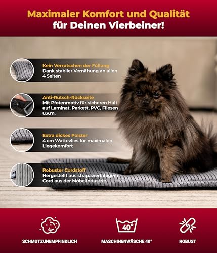HS-Hundebett® Hundedecke Cord mit Füllung S (55x75 cm) – Anti-Rutsch-Funktion – Kuscheldecke für Hunde – Gemütlicher Ruheplatz - Anthrazit, Made in DE