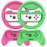 COODIO Volant et Grip Nintendo Switch, Volant Joy-Con Manette, Poignée Grip Coque Pour Mario Kart Jeux / Nintendo Switch / Switch OLED, Vert Néon / Rose Néon (Pack de 4 Deluxe)