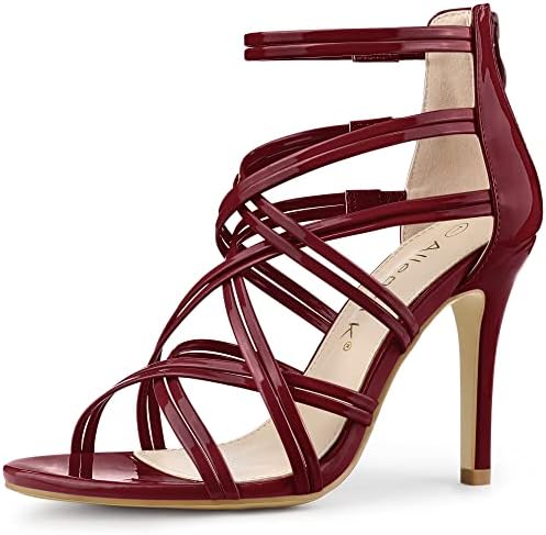Allegra K Women's Strappy Stiletto Heel Lace Up Burgundy Sandals 7.5 M US