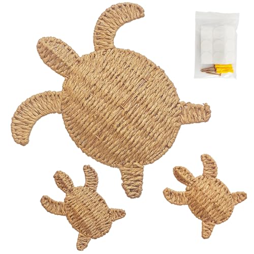 Image of JunSenx Hand Woven Turtle Wall Decoration - Set of 3 (1 Large, 2 Small) ,bathroom coastal room wall decor beach theme