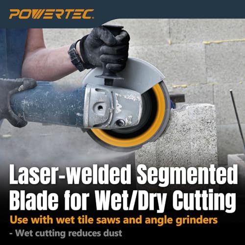 Image of POWERTEC 7 inch Laser-Welded Segmented Diamond Saw Blade for Wet Tile Saw, Diamond Blade for Cutting Cured Concrete, Block, Brick, Pavers, Masonry, 7 inch Diamond Blades for Wet /Dry Cutting, 1PK (14011)