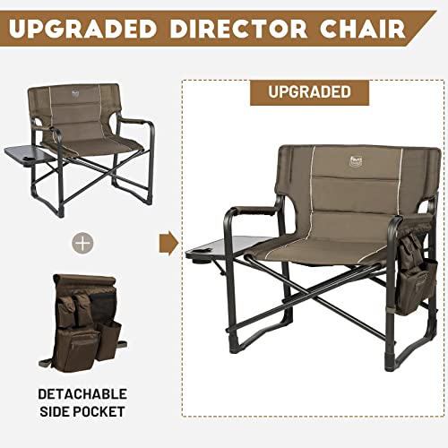 Timber Ridge Xxl Upgraded Oversized Directors Chairs With Foldable Side Table, Detachable Side Pocket, Heavy Duty Folding Camping Chair Up To 600 Lbs Weight Capacity (Brown) Ideal Gift #TOP4