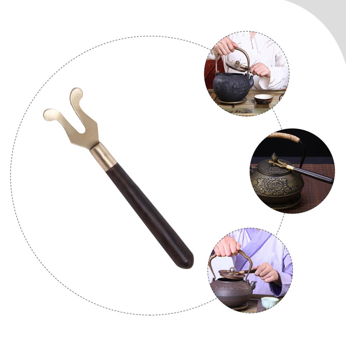 Milisten Clip Ligero y Práctico para Tapa de Tetera de Hierro Mango de Madera de Ébano para Servir Aperitivos y Ceremonia del Té en Familia o Amigos