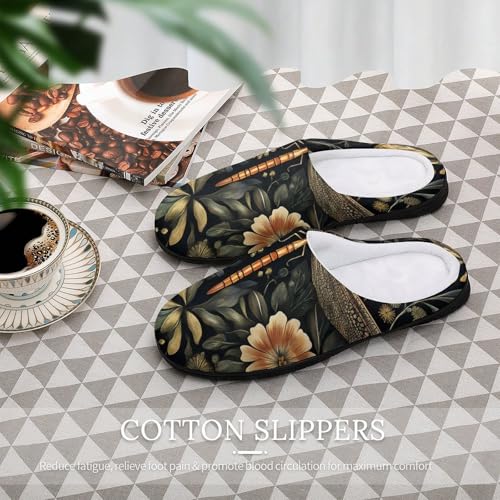 Vintage Dragonfly Floral Women's Fuzzy Slippers Indoor House Slip On Shoes Cozy Soft4