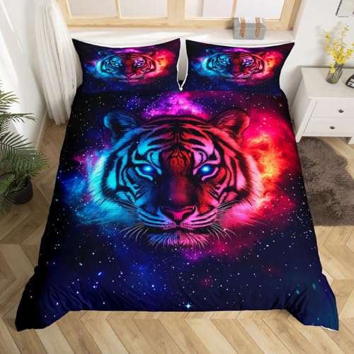 Feelyou Tiger Bedding Set King Size Kids Wild Animal Comforter Cover Set for Boys Girls Teens Wildlife Duvet Cover Breathable Modena Bedspread Cover Room Decor Quilt Cover，No Comforter