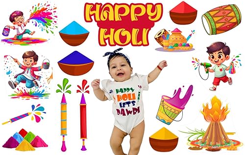 Image of 20+ Pcs Theme Photo Booth Cards /Props for Kids, New Born, 20+ Pcs Props for Photoshoot Celebrations Decorations Cardstock (Holi Theme)