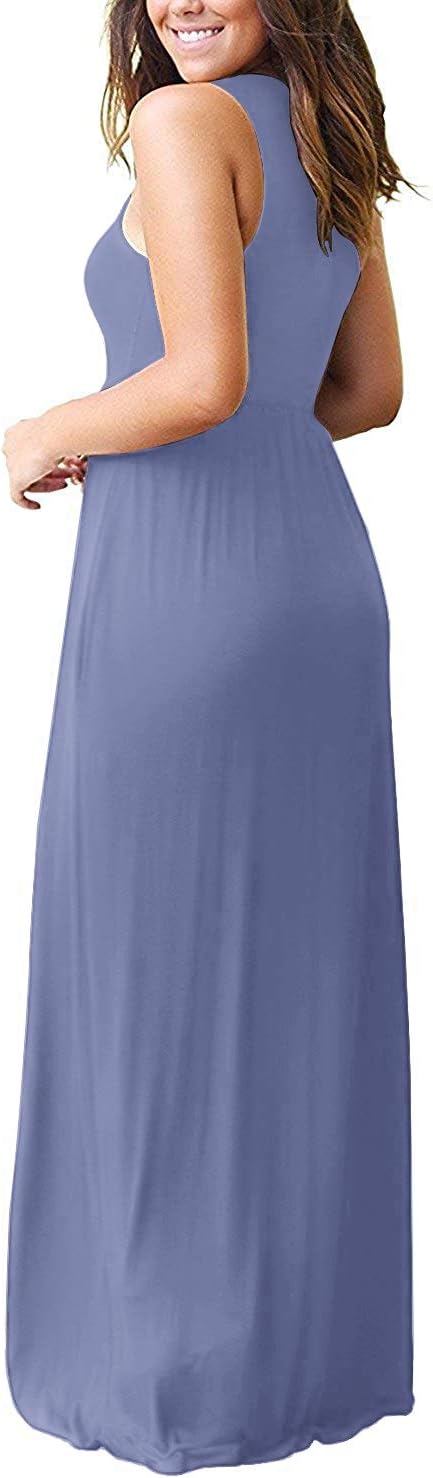LILBETTER Women's Sleeveless Racerback Loose Plain Maxi Dresses Casual Long Dresses with Pockets - Image 3