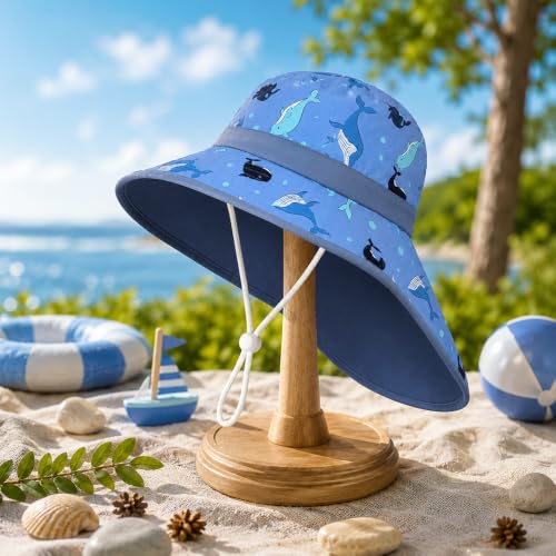 Image of VRITRAZ Sun Protection UPF50+ Bucket Hat Toddler Summer Beach Play Hats with Neck Flap for Girl, Boy, Kids Summer Hat, Bucket Hat for Kids Ages 3-10 Years