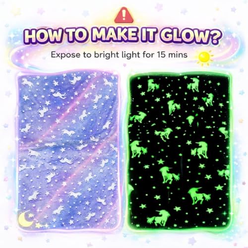 Image of DOCAT Glow Blanket for Kids 0-15 Years, 200x152 cm Double Bed Blanket for Girls Boys, Soft Cozy Flannel Fleece Throw Blankets for Winter, Radium Blanket Ideal Gift for Boys & Girls (Magic Unicorn)