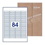 Avery Etichette adesive in poliestere trasparente, rettangolari formato 46x11mm, 25 fogli, 84 etichette per foglio, formato foglio A4, adesivo permanente, per stampanti laser