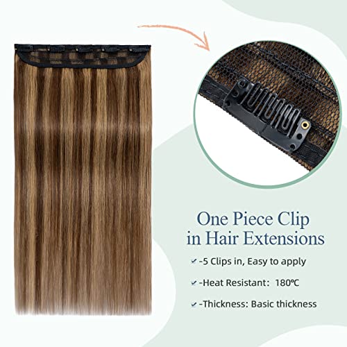 Silk-co One Piece Clip on Hair Extensions Seamless Clip in Hair Extensions Human Hair Highlighted 3/4 Half Head Real Remy Hair Extension (20''-50g - Image 2